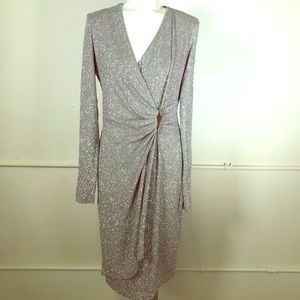 Calvin Klein Metallic Faux Wrap Dress